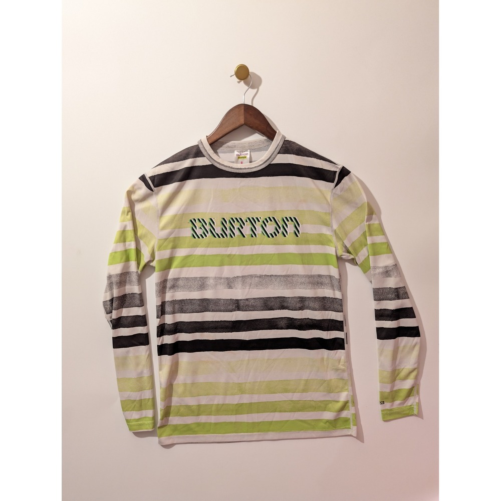 Burton DryRide Shirt Mens Small Green Striped Long Sleeve Base Layer Excellent